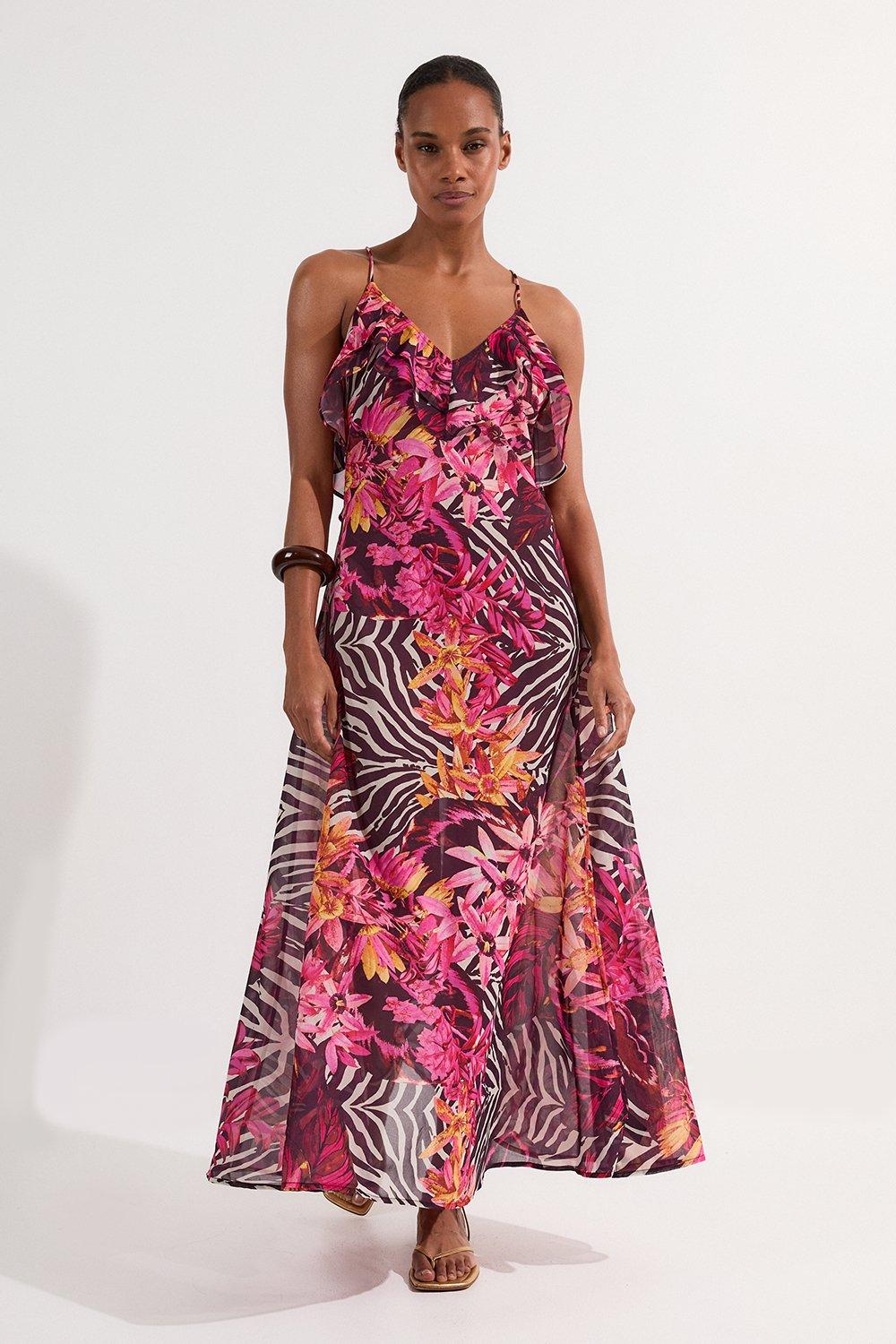 Viscose Georgette Woven Beach Maxi Dress | Karen Millen Viscose Georgette Woven Beach Maxi Dress | Karen Millen